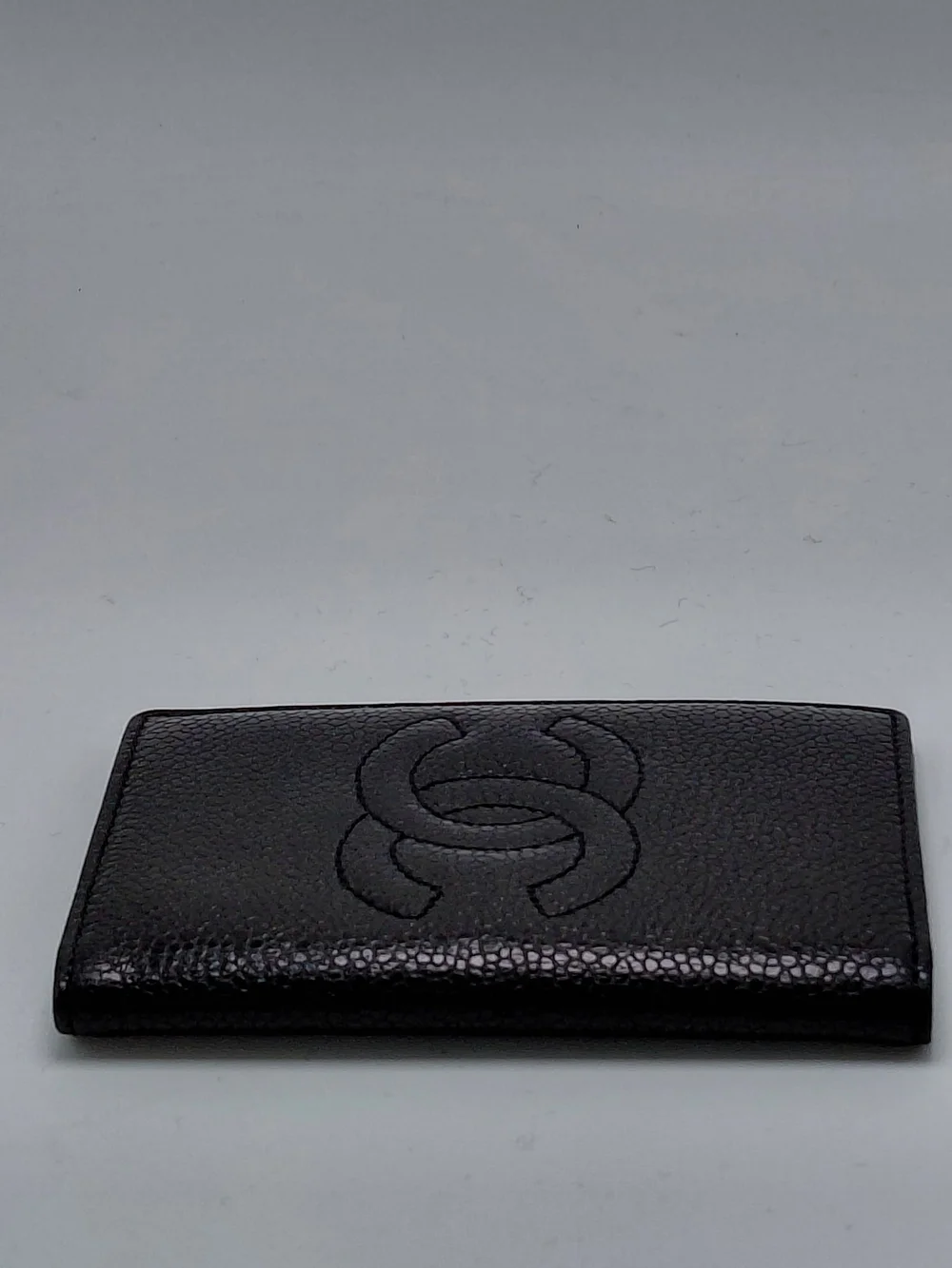 CHANEL Black Caviar Leather CC Logo Card & Key Holder